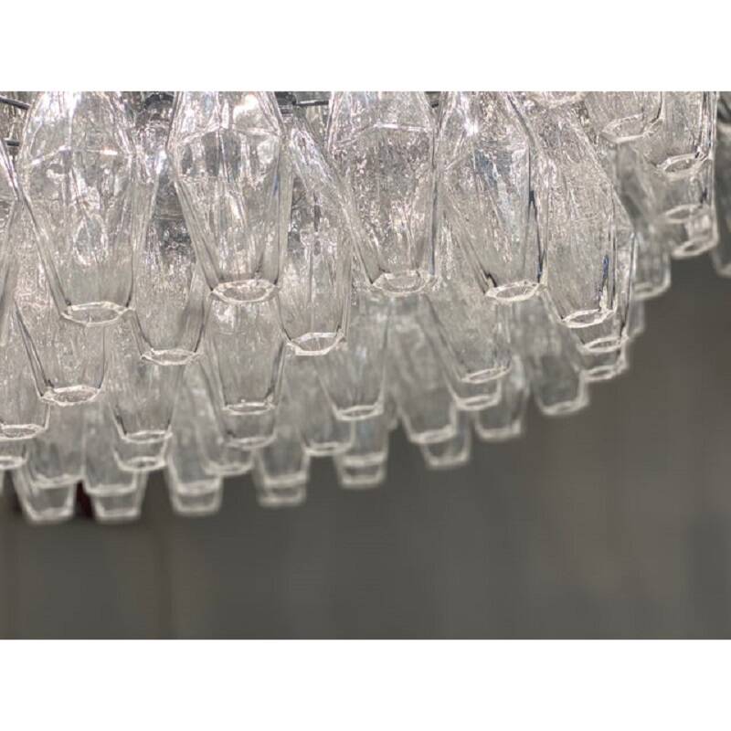 Contemporary Large Clear "Poliedri" Murano Glass Chandelier