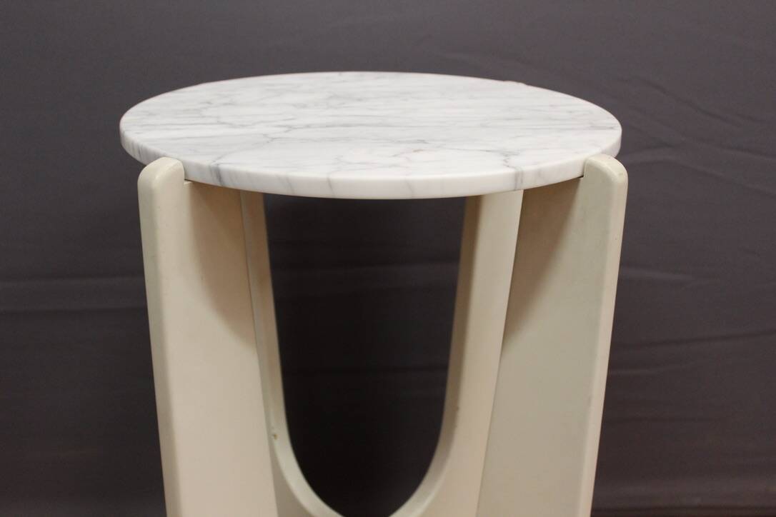 Pedestal Table In White Lacquered Wood And Marble Circa 1970