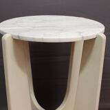 Pedestal Table In White Lacquered Wood And Marble Circa 1970