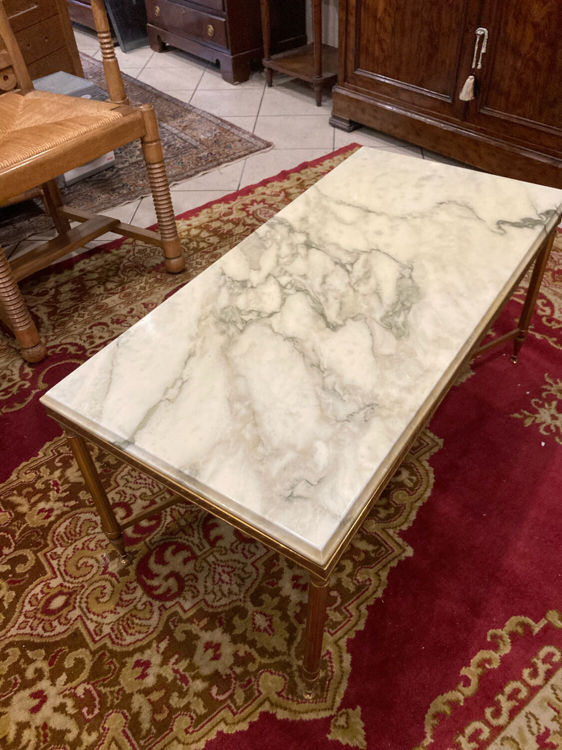 Brass coffee table and white marble Louis XVI style