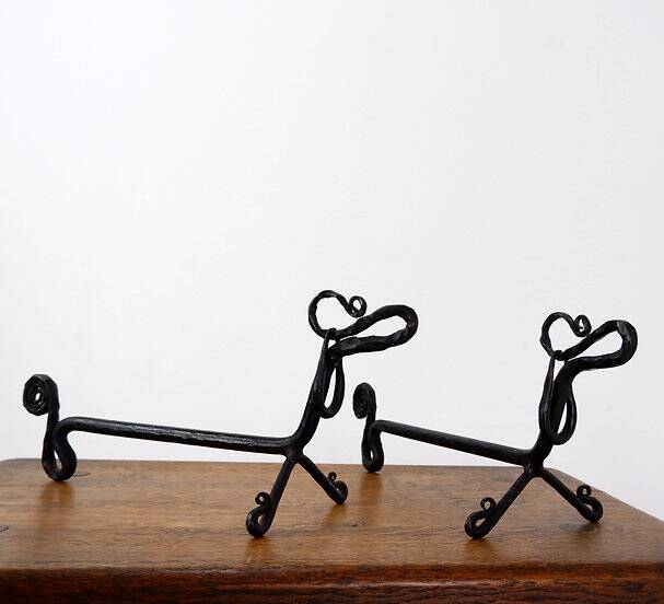 Pair of wrought iron dachshund andirons