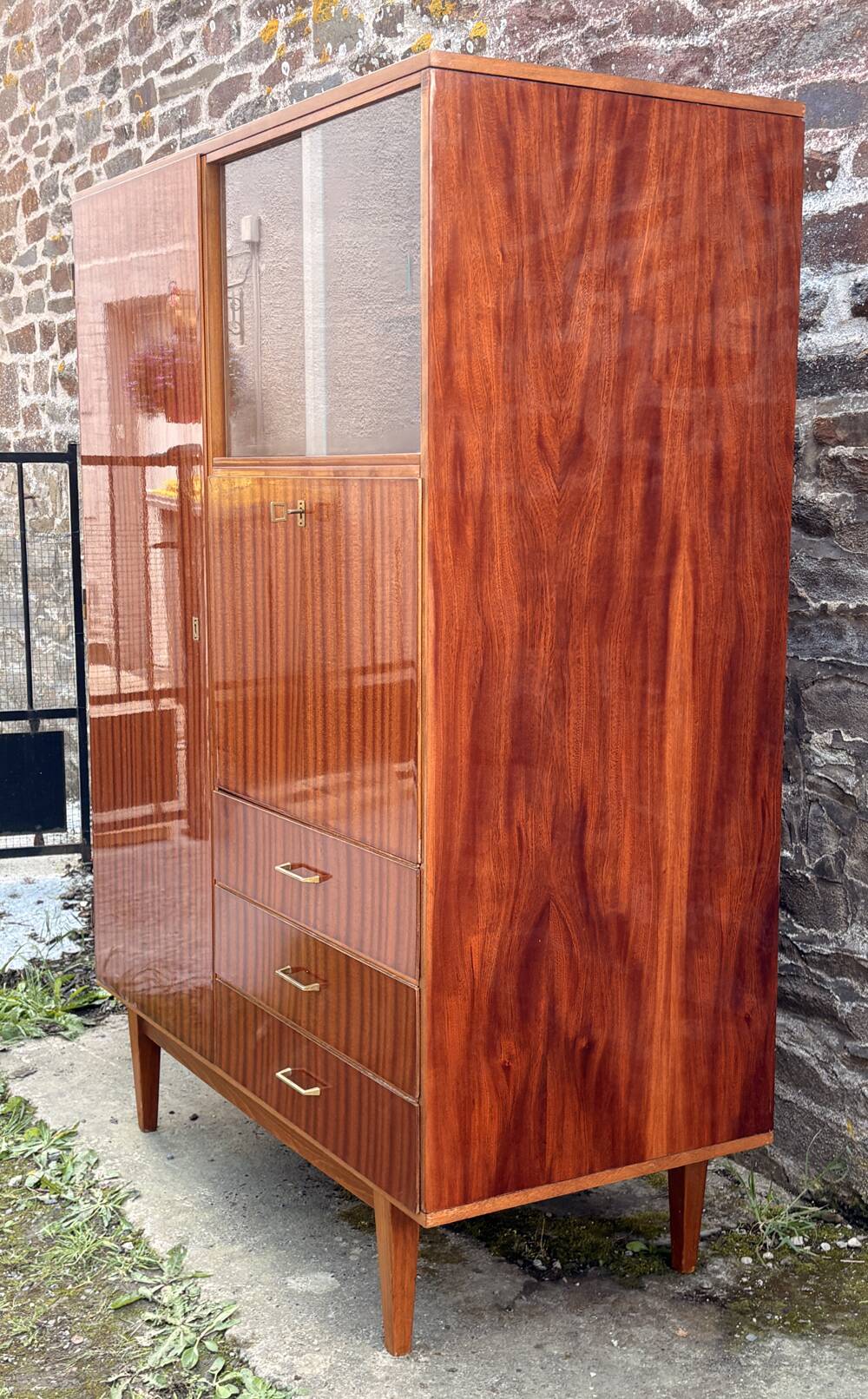 Vintage 1950s combined wardrobe in varnished mahogany – Scandinavian