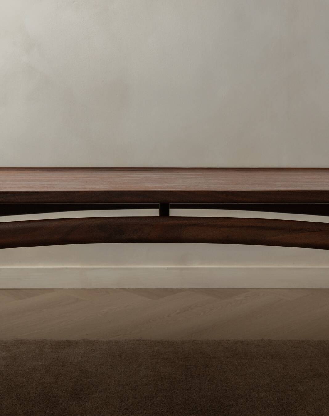 Vintage Teak Coffee Table, Mid Century Modern, Sculptural Arched Stretchers