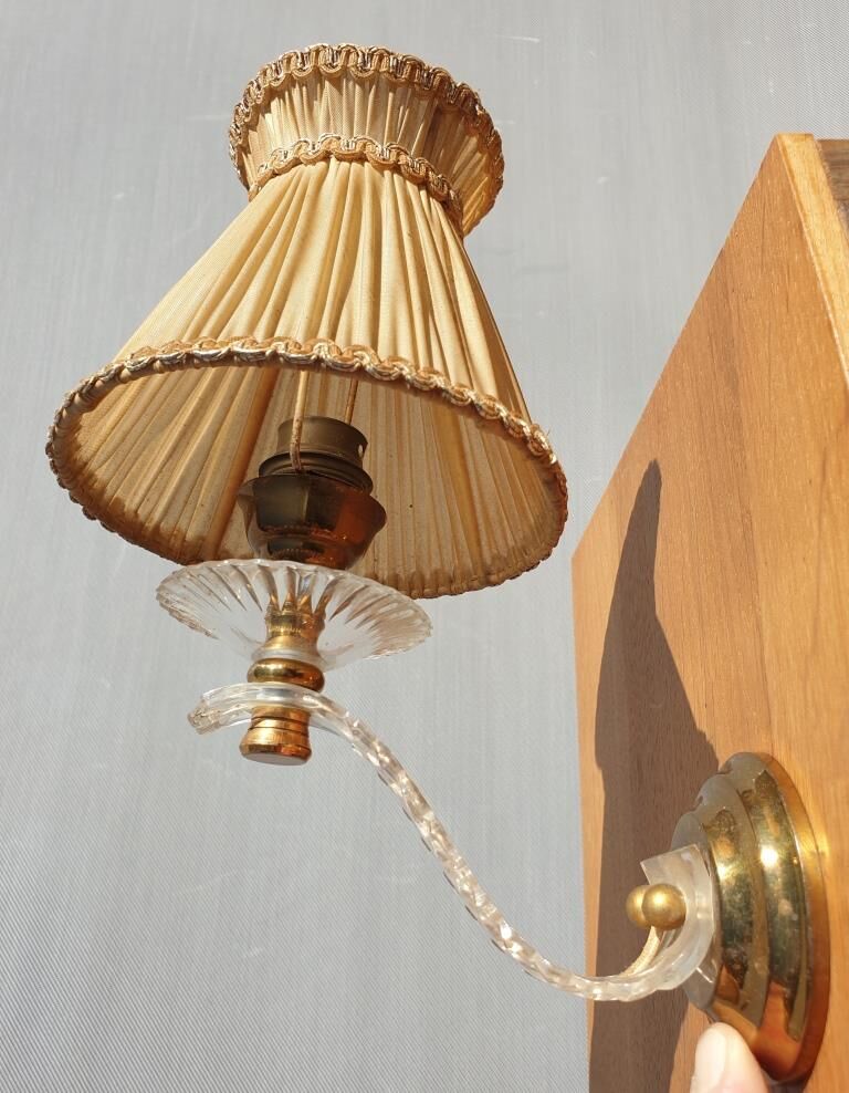 Pair of vintage wall lamps plexi lampshade pleated gold