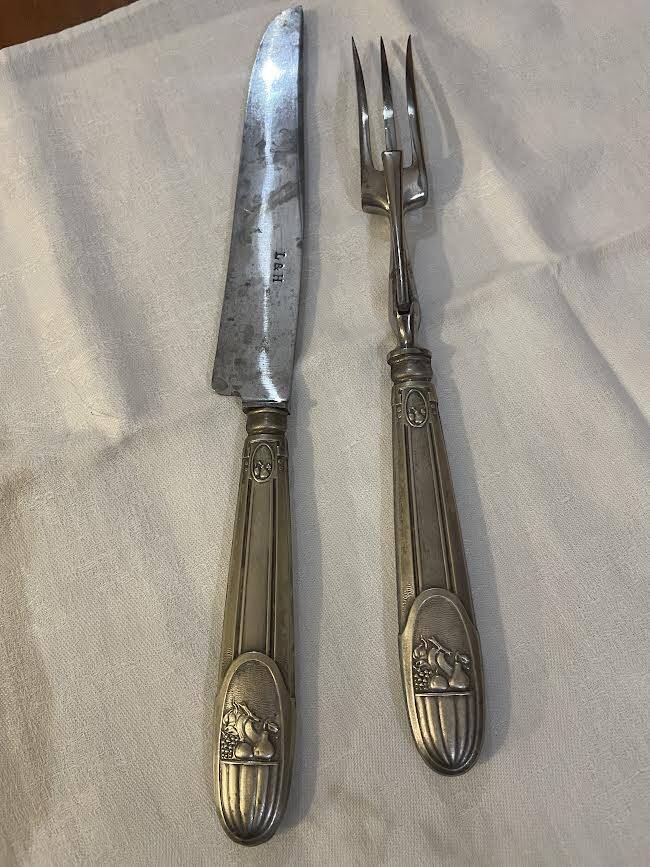 Art Deco silver and steel carving set L and H