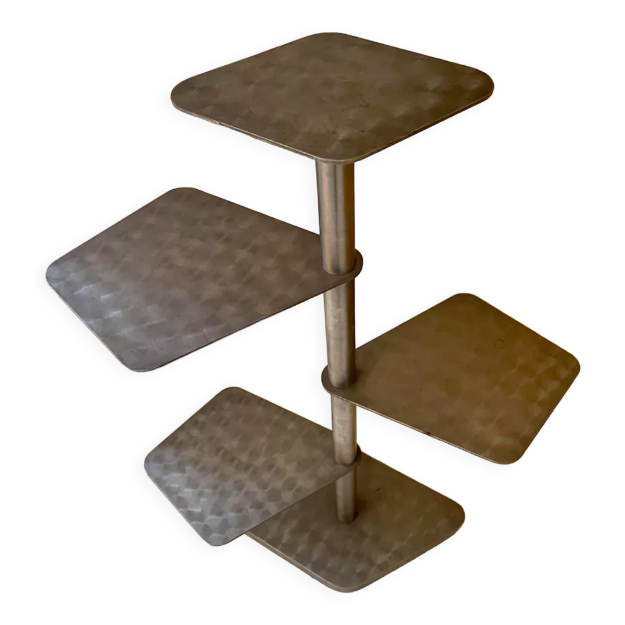 Modernist vintage side table, brushed chrome metal, France 1970