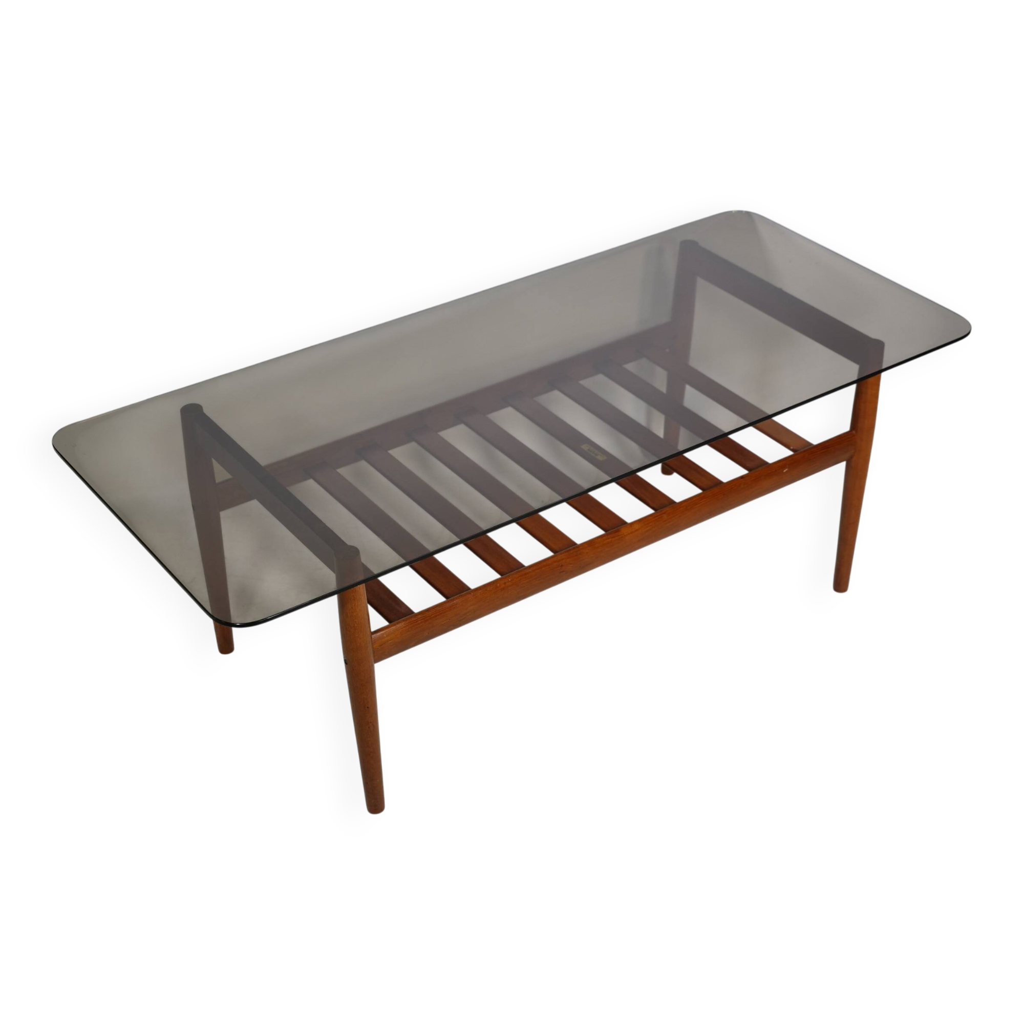Mid-Century Design Teak Coffee Table with Smoked Glass by Möbel Mann, 1960s
