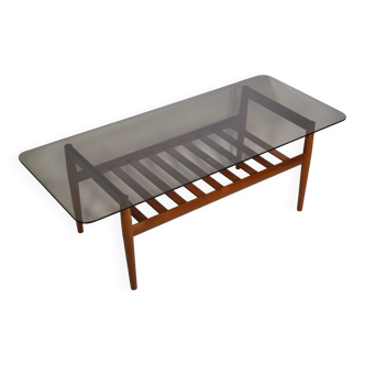 Mid-Century Design Teak Coffee Table with Smoked Glass by Möbel Mann, 1960s
