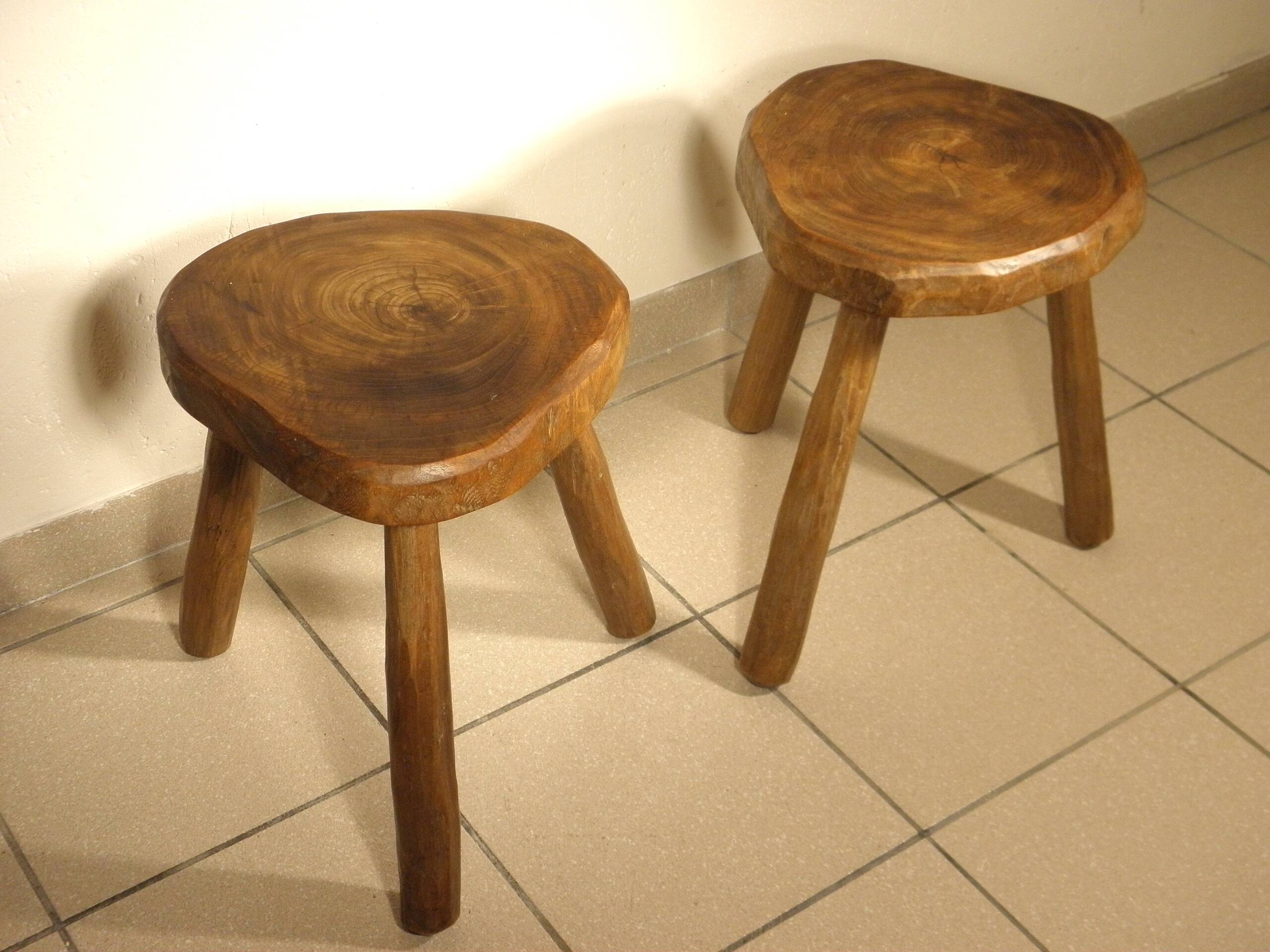 Pair of wooden tripod stools