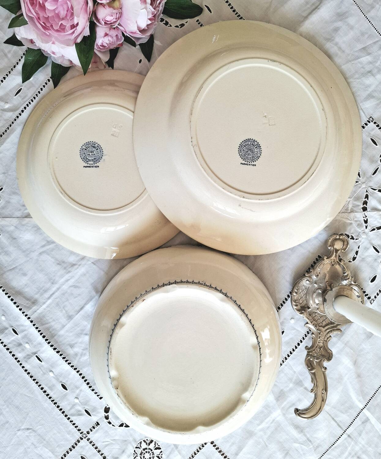 Antique serving dishes in iron earthenware