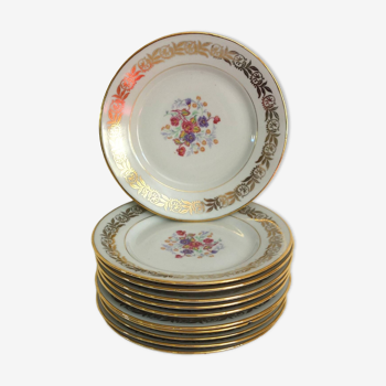 11 vintage PFC Vierzon porcelain dessert plates