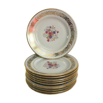 11 vintage PFC Vierzon porcelain dessert plates