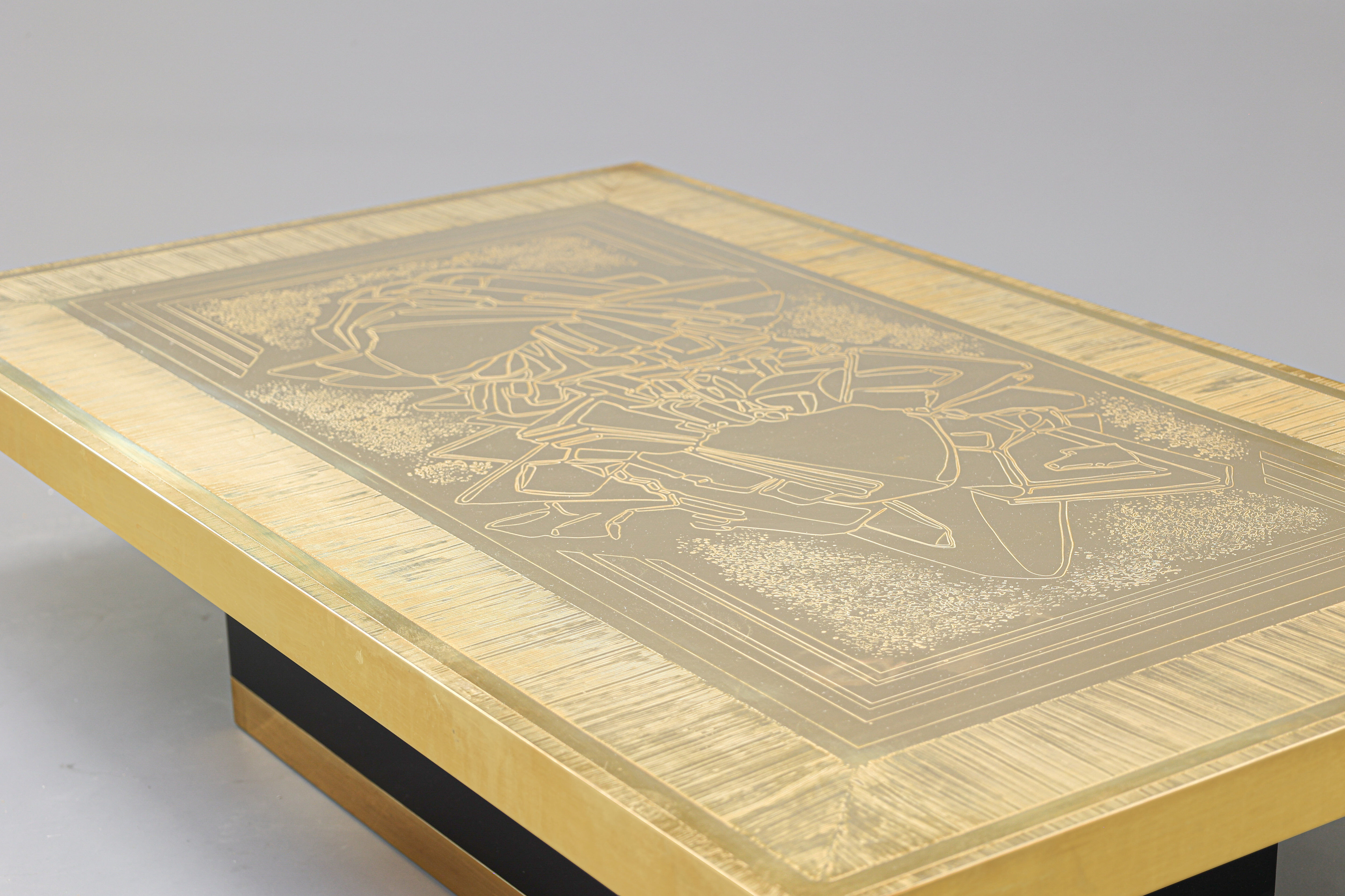 Brass etched coffee table by Lova Creation, Belgium, 1980s.