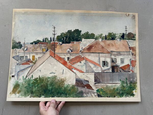 Aquarelle signée, datée 1955 / Taverny