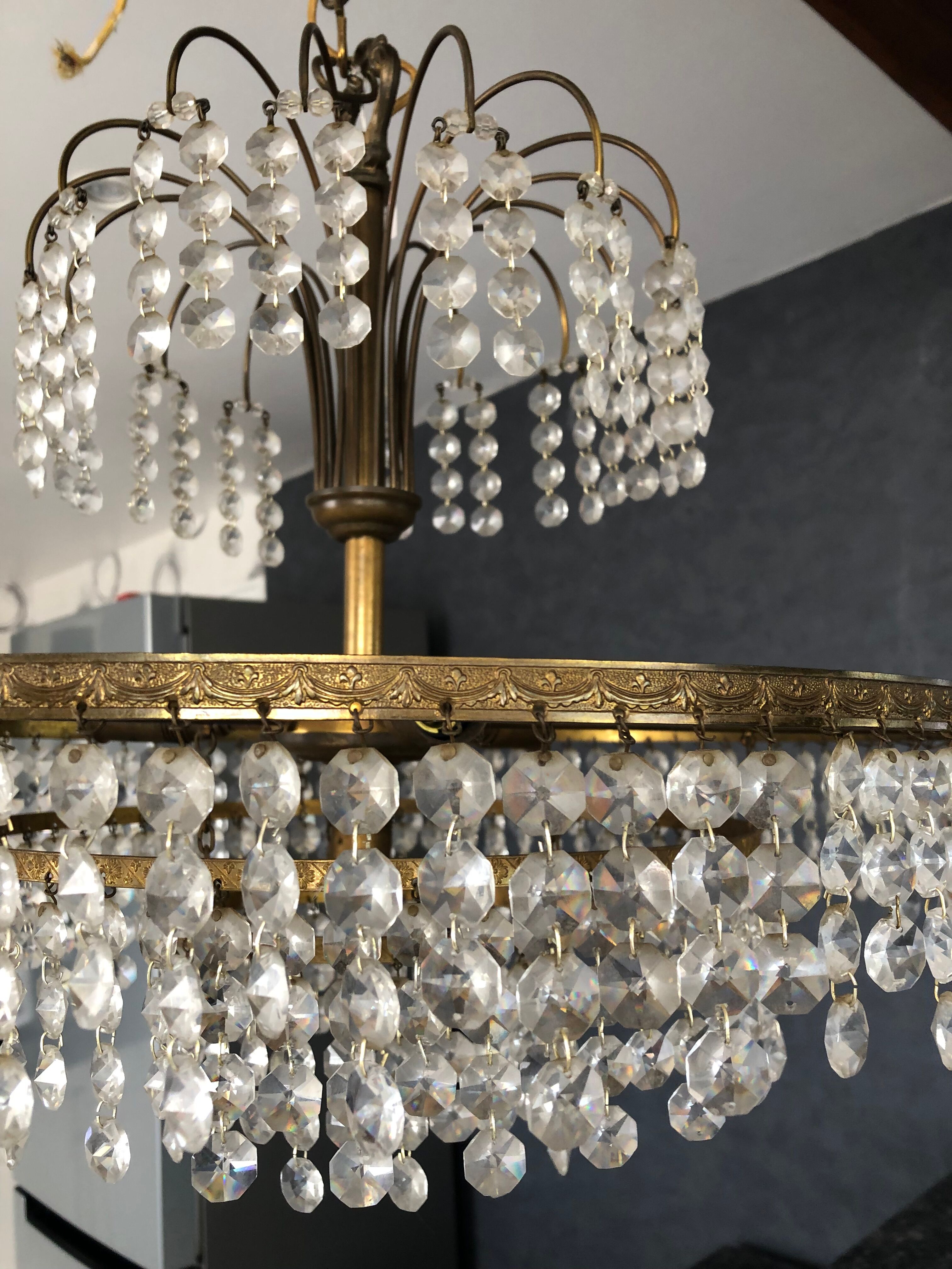 Lustre suspension métal dore et cristal