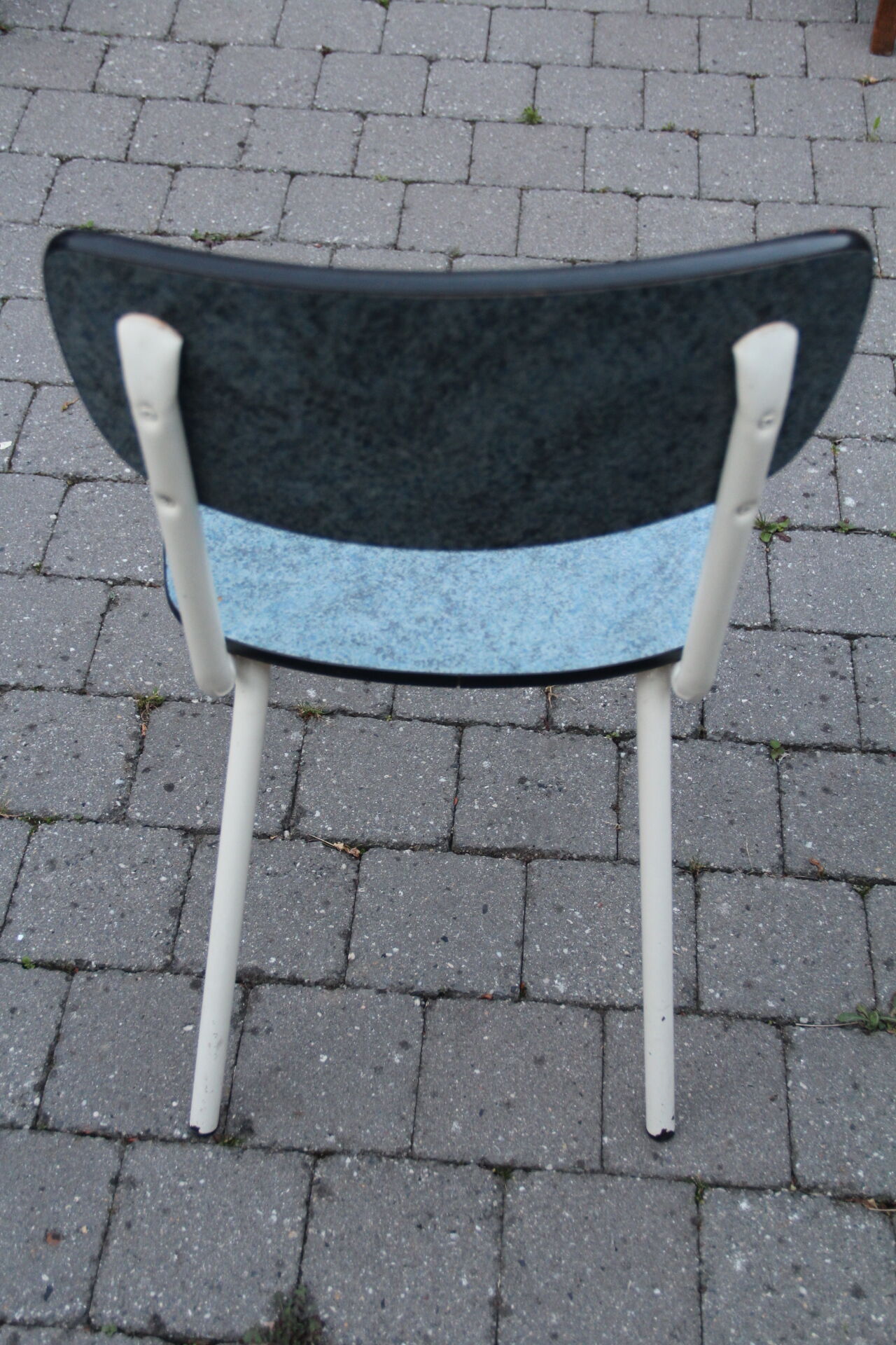 2 blue Formica cjaises, circa 1950