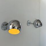 Pair of vintage chrome wall lights, adjustable, France 1960