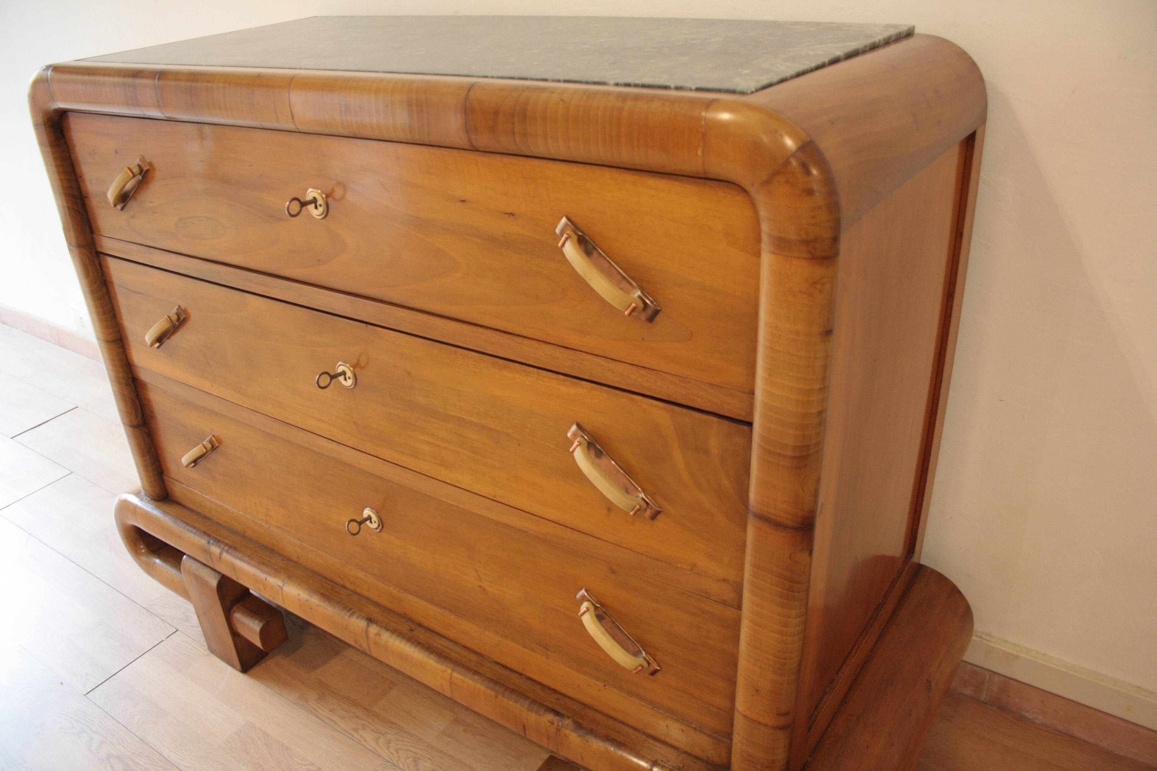 Art Deco walnut chest of drawers, 1950s, mid-century modern style,