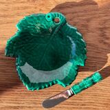 Beurrier vintage barbotine feuille vert Vallauris
