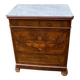Antique Louis Philippe style chest of drawers with a white marble top.