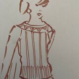 Painting signed in ink fashion engraving "study of a woman's sweater model"