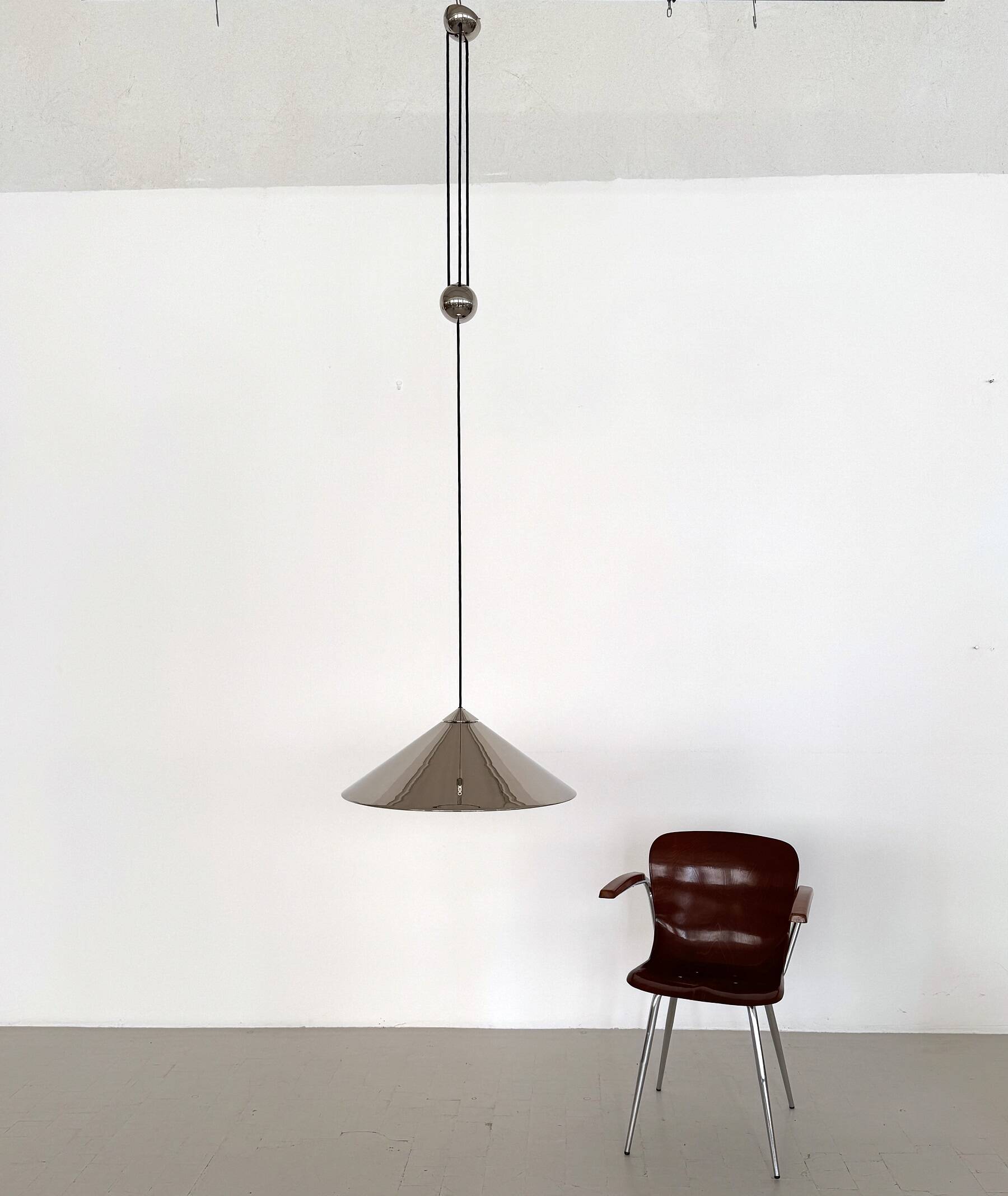 Florian Schulz Large Plated Nickel Pendant Lamp KEOS Pendant, 1970