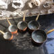 Mini battery of 5 pewter pans