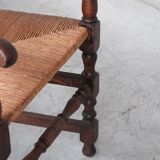 Pair of mid-century oak and rush french armchairs