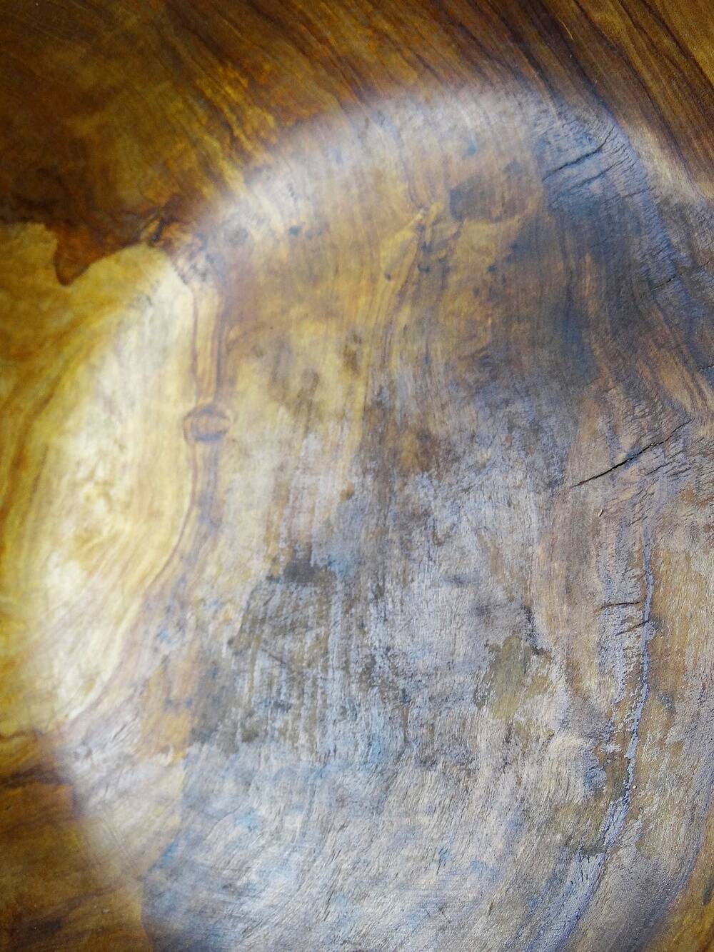 Large turned monoxyle olive wood bowl, 1950s-1970s.