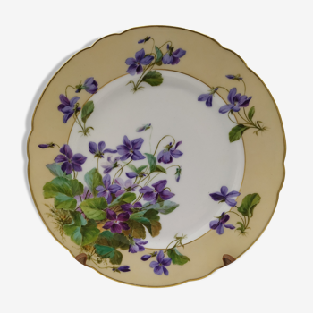 Assiette décorative en porcelaine peinte à la main décor aux violettes