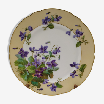 Decorative porcelain plate hand painted with violet decoration