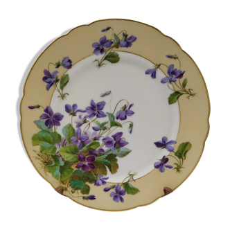 Assiette décorative en porcelaine peinte à la main décor aux violettes