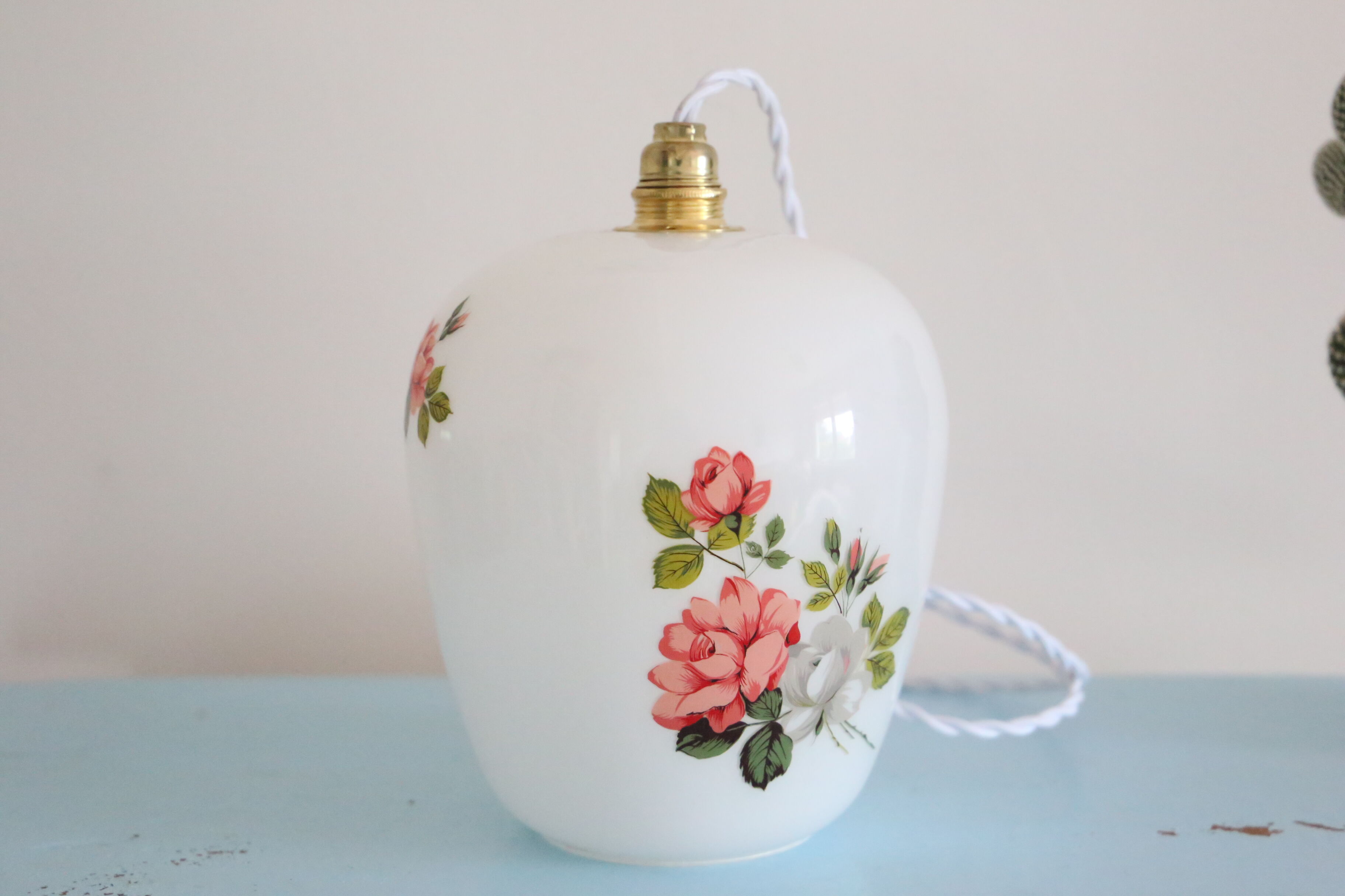 Opaline hanging decorated with roses, 60s, vintage