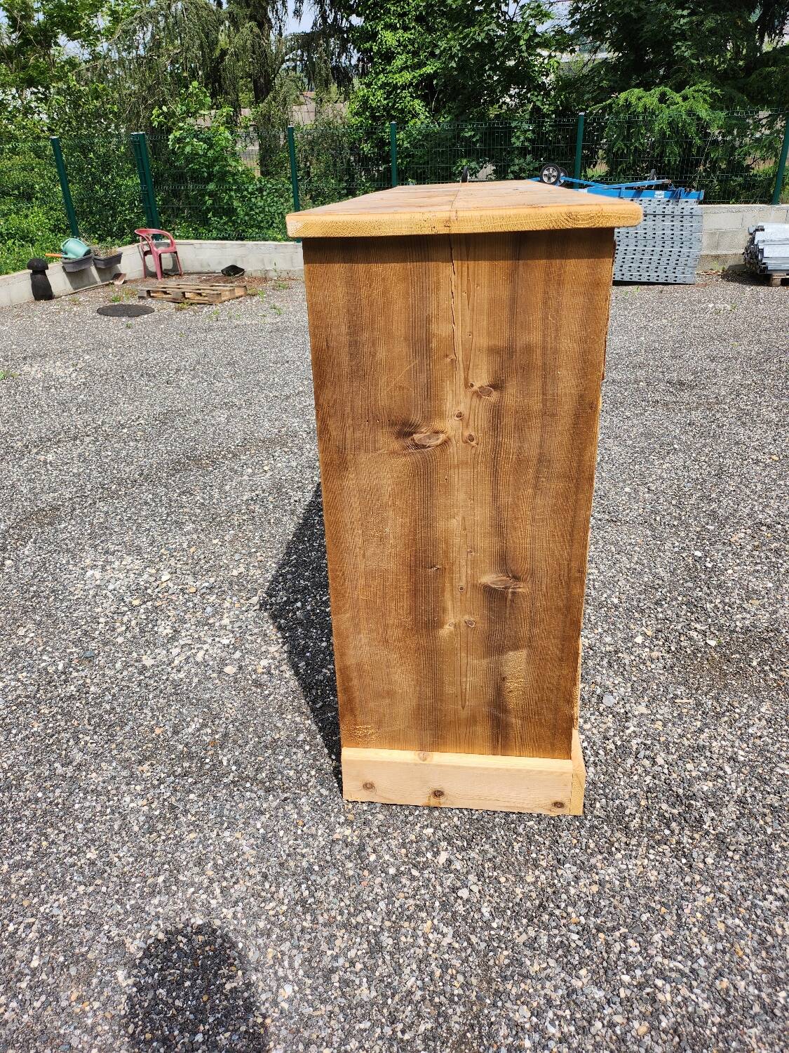 Antique fir wood workshop cabinet with drawers