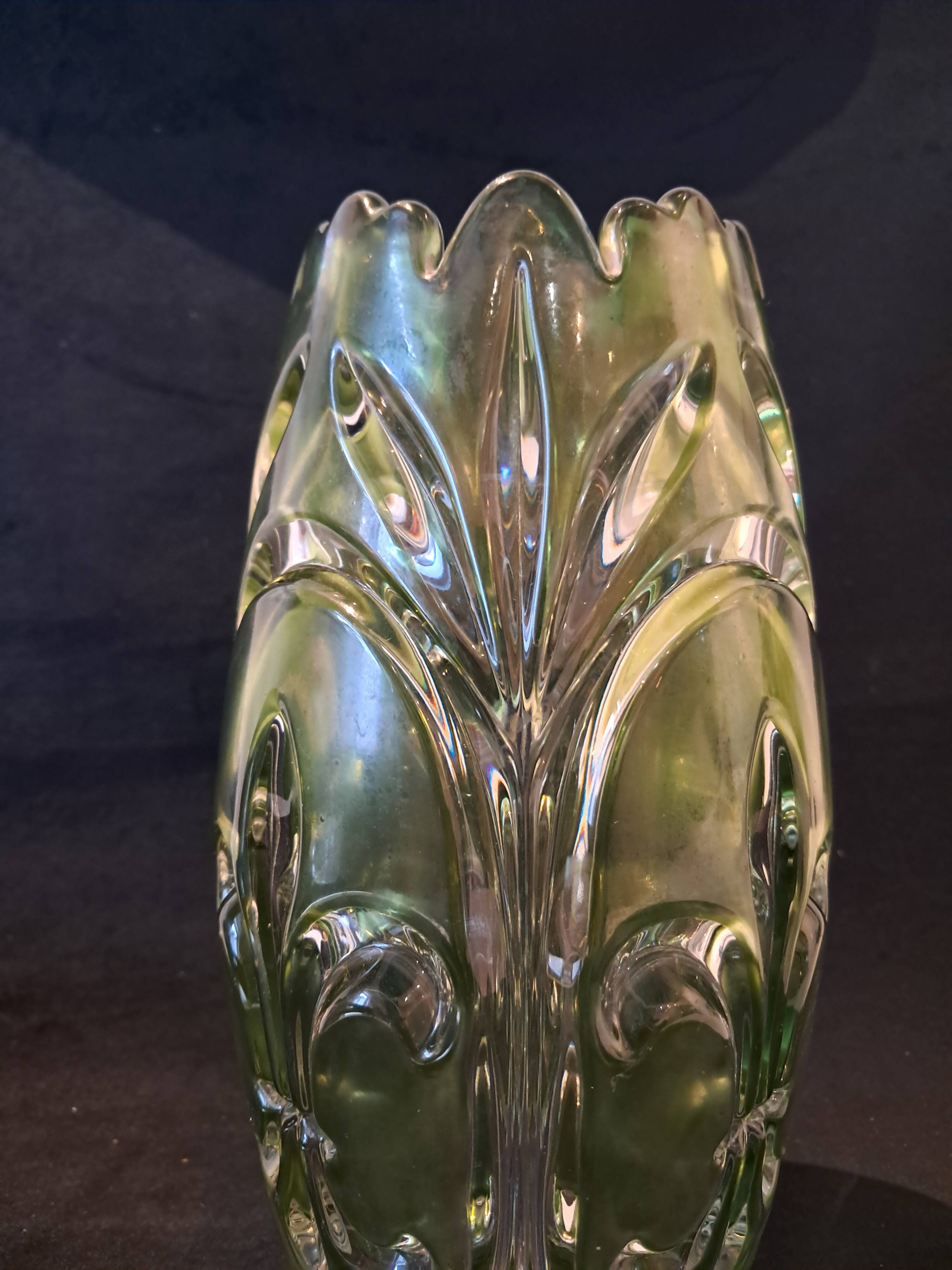 Large glass vase in Czech, lily flower model by Rudolfova Hut.