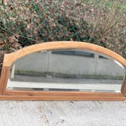 Art Deco mirror in carved arch renovated in solid raw oak wood 112cm