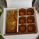 Ancien service a orangeade bahia verre moulé pichet + 6 verres vintage