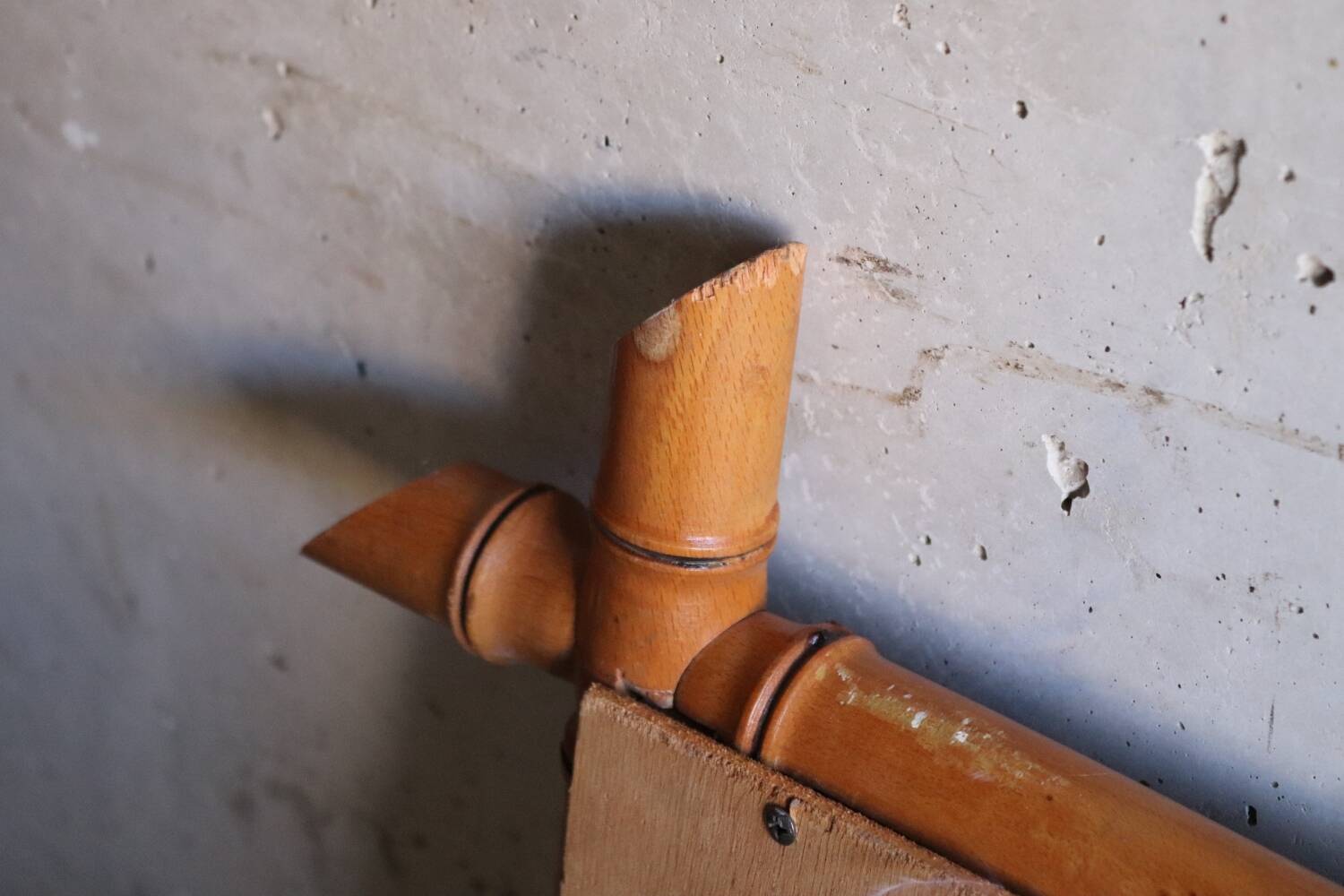 Antique cross mirror, turned wood, bamboo style