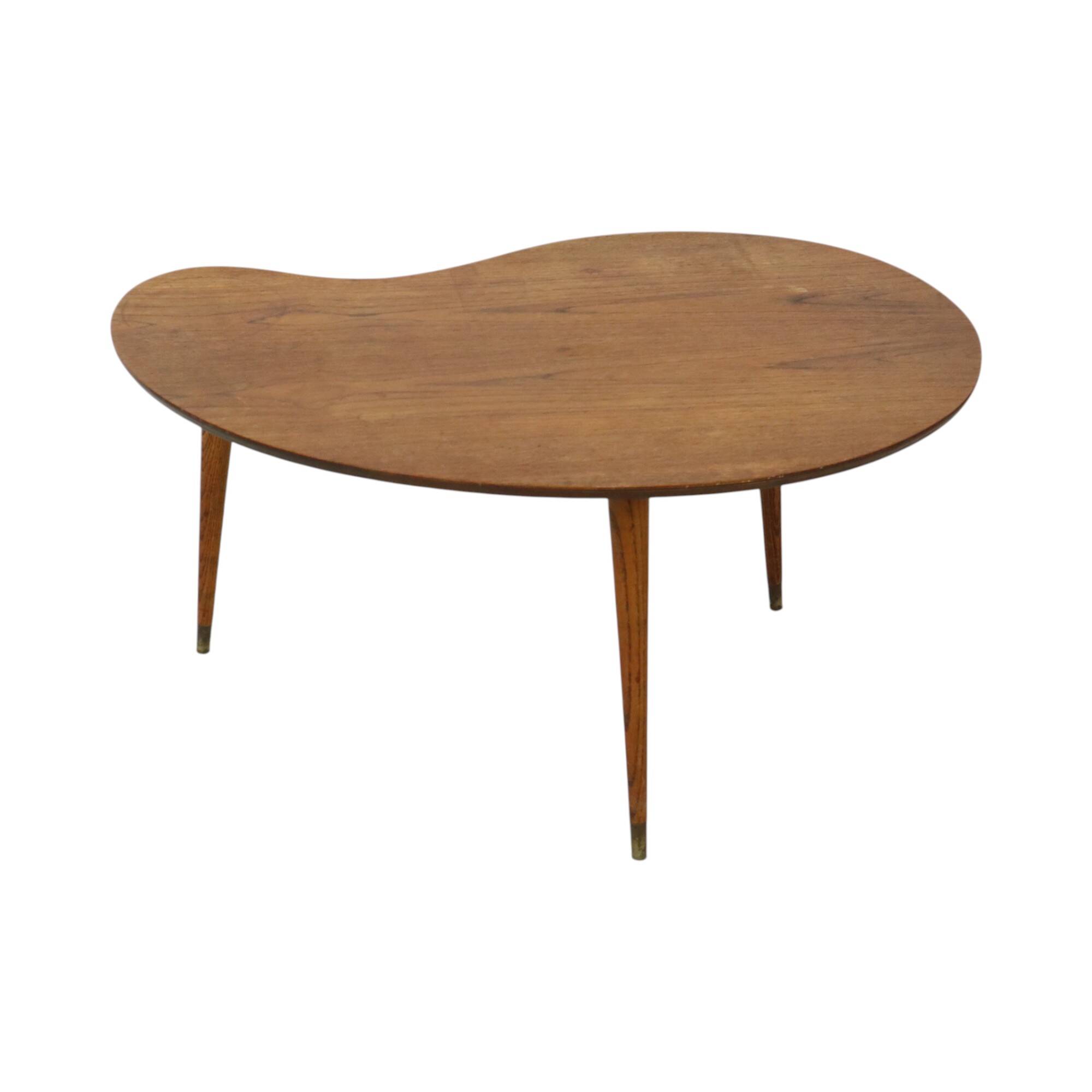 Solid Wood Kidney-Shaped Coffee Table Side Table 1960s