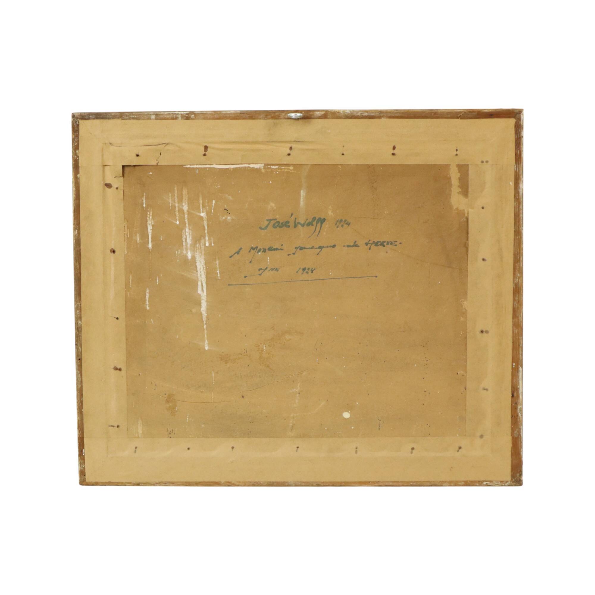 Watercolor José Wolff Art Painting Wooden Baroque Style Frame 1924