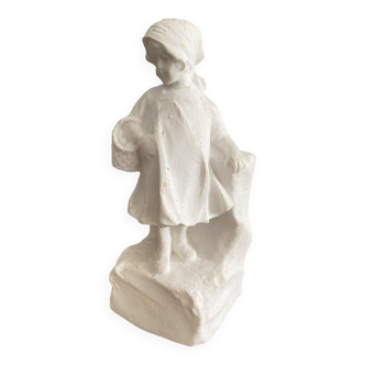 Plaster bookend, little girl in basket