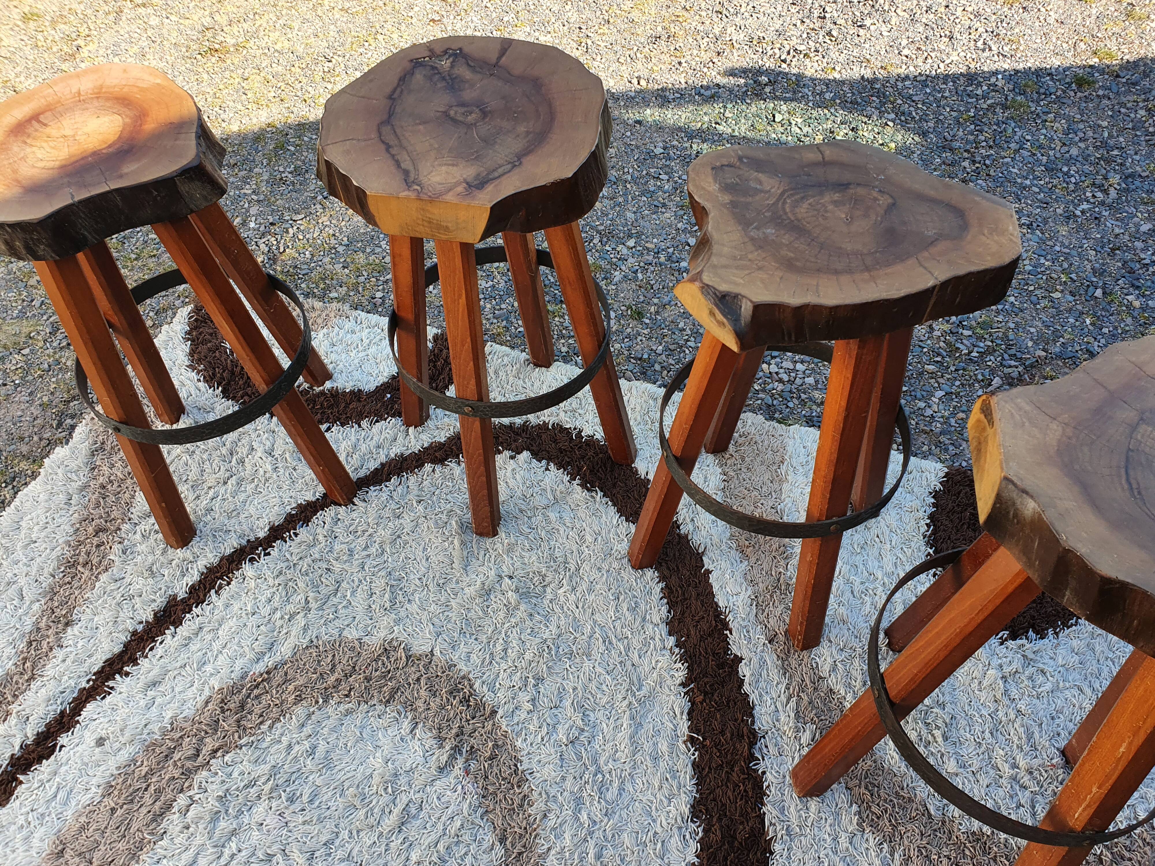 Brutalist stools vintage light wood 70'