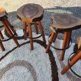 Brutalist stools vintage light wood 70'