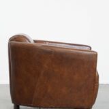 Brown Aviator design armchair made of cowhide leather