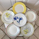 Set of 6 flat plates mismatched Digoin Sarreguemines and Gien years 30-40