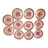 set of 11 vintage soup plates with red flowers