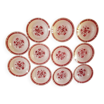 lot de 11 assiettes creuse vintage a fleurs rouge