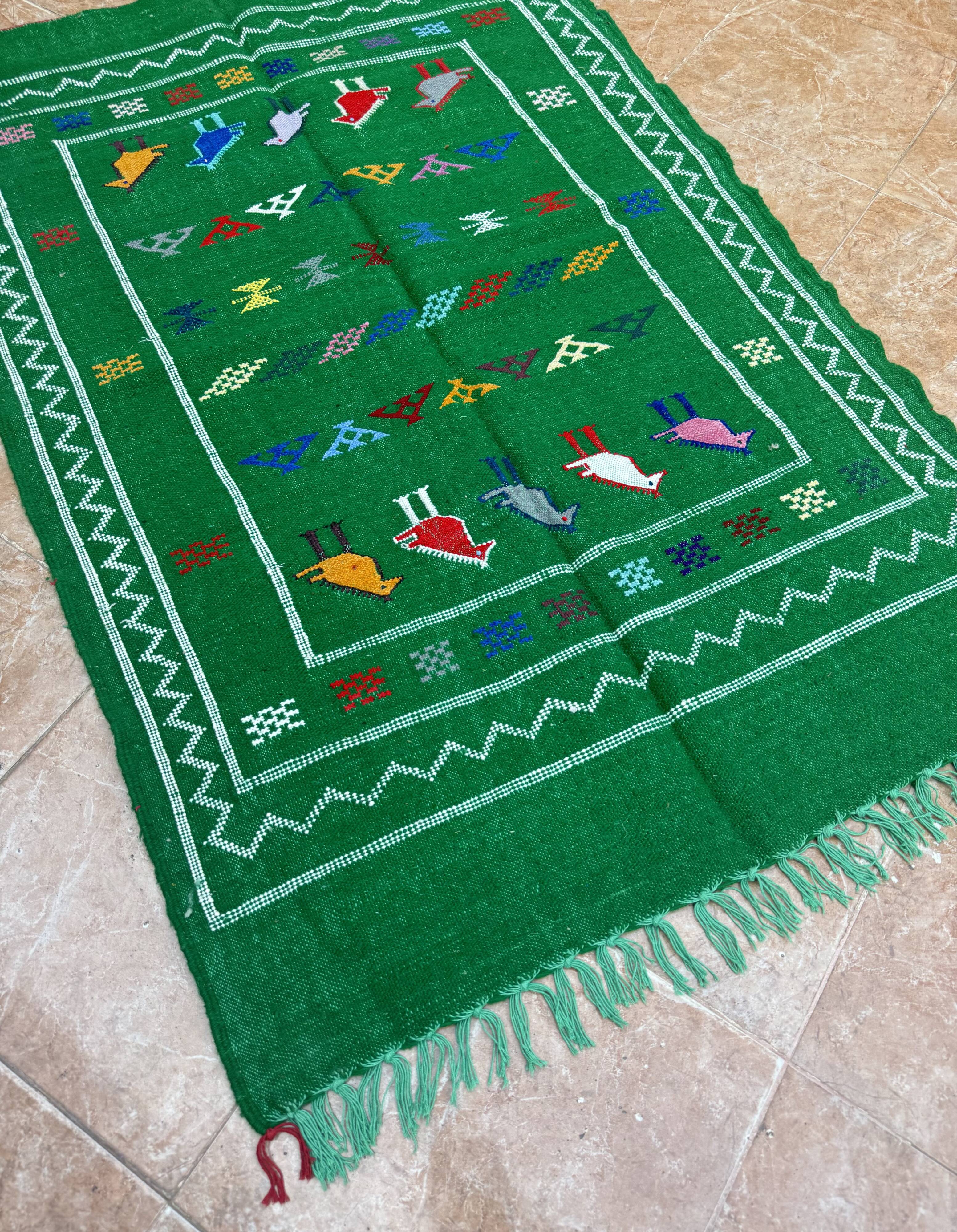 Handwoven Berber Kilim rug: Small Moroccan tribal accent rug