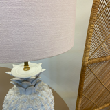 White lacquer pineapple lamp Hollywood regency with pink shade