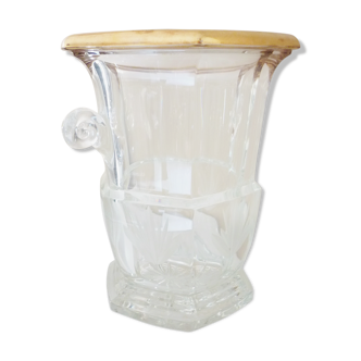 Champagne bucket in cut, engraved, thick crystal, signed "cristal de Lorraine"